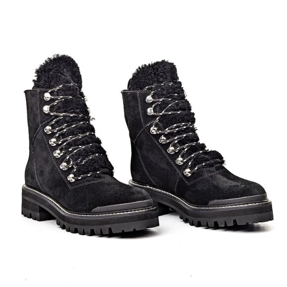 Marc Fisher Women Lizzie Lace-up Platform Black Shearling Combat Boots Sz 6 - Picture 1 of 8